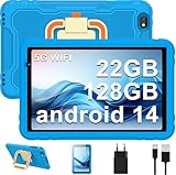 Android 14 Kinder Tablet 10 Zoll, 22GB RAM 128GB ROM(TF 1TB), 2.4G+5G WiFi6, 8000mAh, Widevine L1, 8 Kerne 2,0GHz, HD-Display 1280 x 800, Bluetooth 5.0, 360°EVA Case - Blau
