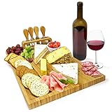 joeji's Kitchen Käseplatte Bambus - Käsebrett mit Käsemesser Set - Cheese Board - Holz Servierplatte - Ideal für Weihnachts Hochzeits- und Einweihungsgeschenke﻿ - Geschenke