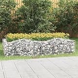 Gabionen Hochbeet gewölbt 200x100x50 cm, Pflanzkasten aus verzinktem Eisen, stabile Drahtkonstruktion zur Befüllung mit Steinen, für Garten & Terrasse, silberfarben