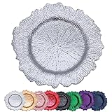 DaCakeWS Silver Reef Platzteller, 33 cm, Set mit 10 Stück, Kunststoff, Blumenmuster, Platzteller, Hochzeit, für Abendessen, Hochzeit, Party, Veranstaltung, Dekoration (Riff Silber 10)