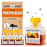 Super Ninja Fruchtfliegenfalle für Innenbereich – 4er-Pack, Wirksame Obstfliegenfalle für Haushalt und Küche, bis zu 3 Wochen Leistung pro Flasche, Kinder-und haustierfreundlich