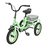 12 Zoll 3 Räder Dreirad Kinder Fahrräder für Jungen/Mädchen, Single Speed Dreirad Fahrrad mit GroßEr Einkaufskorb, Kinderfahrrad 3 Räder, Maximale Belastbarkeit 25KG, HöHenverstellbar (Hellgrün)