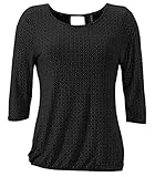 TrendiMax Damen T-Shirt Kurzarm Blusen Shirt mit Allover-Minimal Print Lose Stretch Casual Oberteil Basic Tops, Schwarz, L