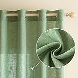 EMEMA Gardinen Vorhänge Leinenvorhang mit Ösen Voile Vorhang Leinenoptik Modern Halbtransparent für Wohnzimmer Dekoschal Kinderzimmer Schlaufenschal Küchengardinen 2er Set 140x225cm (BxH) Grün