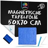 OfficeTree Magnetische Tafelfolie Selbstklebend 50x70 cm inkl. Kreide, Tuch & Rakel - Magnetfolie Selbstklebend - Magnetische Kreidefolie - Tafelfolie Magnetisch Selbstklebend - Magnetfolie Schwarz