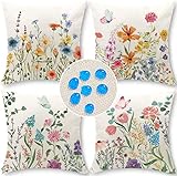 Cirzone Outdoor Kissen Dekorative Wasserfest 4 er Kissenbezug 45 x 45 cm Gartenkissen Wetterfest Atmungsaktiv Bunte Blumen und Schmetterlinge Kissenbezug Werden für Heim Sofak Garten