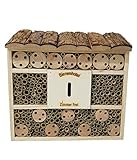 Dehner Natura Premium Insektenhotel Andrena, Insektenhaus / Nistkasten für Bienen/Schmetterlinge/Käfer, ca. 29.5 x 9.5 x 28.5 cm, Kiefern-, Tannenholz/Bambus/Sperrholz, natur