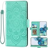 Asuwish Handyhülle für Alcatel 1B 2022 Hülle mit Kartenfach Klappbar Leder Geldbörse Ständer 32GB Alcatel1B B1 Handy Hüllen Schutzhülle Handyhüllen Cover Slim Wallet Phone Case Grün
