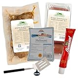 Food-United Grillpaket mit Senf 100ml,Halloumi Käse 250g, Knacker Knackwurst 600g & Landperle gebackene Hähnchenunterschenkel 700g, die perfekte Kombination für jeden Grillabend & BBQ