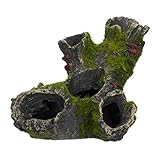 Relaxdays Aquarium Deko Höhle, Natur-Optik, dekoratives Versteck, Steindeko, Aquarienzubehör HxB: 7 x 15 cm, grau-grün