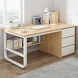 Home Office Schreibtisch mit Schubladen und Bücherregal - Moderner Eckschreibtisch für Schlafzimmer, Büro - Platzsparende Bürotische