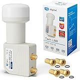 hb-digital Twin LNB - Test SEHR GUT* - für 2 Teilnehmer LTE Filter 2-Fach Full HD 4K 0.1dB mit Wetterschutz + 4X F-Stecker für TV Fernseher SAT Receiver Satellitenschüssel - Weiss