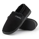 riemot Hausschuhe Herren Mokassin Warme Wildleder Hausschuhe Memory Foam Pantoffeln Diabetiker Schuhe Winter Sherpa Futter Haus Schuhe mit Anti-Rutsch Gummi Sohle Schwarz EU47
