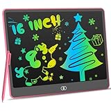 LCD Schreibtafel Spielzeug für Kinder,16 Zoll Farbenfrohes Zeichentablett, Bunte Kritzeleien, Auto-Reise-Schulspiele, Geschenke für 3-8 Jährige Mädchen Jungen(Rosa)