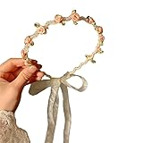 Blumenkranz Haare Krone,Künstliche Rose Blumenkrone Damen,Blumen Stirnbänder Kopfschmuck Haarbände mit Verstellbarer Band,Haarschmuck für Festival Party Hochzeit Strand,Rosa