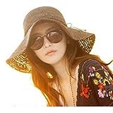 HugeStore Frauen Faltbar Bohemia Wide Rand Sonnenhut Sonnenhüte Sommerhut Sonnenhuete Strandhut Strohhut Braun