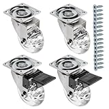GTV - Möbelrollen BRAZIL, Lenkrollen, 4 Stück set Rollen für Möbel: 2x Rollen mit Bremse, 2x ohne Bremse, aus Stahl und Gummi, +16 konische Schrauben 4x17, Durchmesser: 50 mm, Farbe: Transparent
