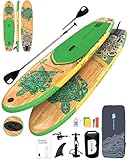 BAX ASTRONAVE Stand Up Paddling Board Aufblasbares,SUP Board 335x81x15cm,Tragkraft bis 150Kg,Cam Halterung,Verstellbares Doppel-Paddel,Finnen,Komplettes Zubehör (Wood-Grün)