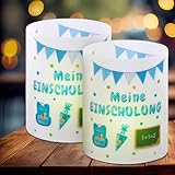 12 Windlicht Tischdeko Einschulung Junge - Einschulung Schulkind 2025, Schulanfang Jungen, Windlichter Tischdeko Schulanfang Geeignet für Teelichter Oder Kerzen