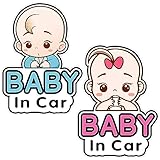 AIBAOBAO 2 Stück Baby in Car Aufkleber, 13.7 x 19 cm Auto Sticker Babyaufkleber, Baby im Auto Baby im Auto Warnaufkleber zur Kindersicherheit im Auto, Wasserfest Abnehmbare Fenster Auto Aufkleber