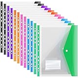Okeeyseda 12 StüCke A4 Kunststoff Aktenordner, Erweiterbare A4 Erweiterbare Gestanzte für A4 Ordner, mit Druck Knopf Verschluss und Etiketten Tasche