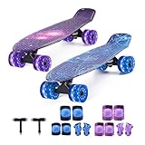 Kinder-Skateboard-Sets für Anfänger mit Schutzausrüstung und Skatewerkzeug, Blau + Lila