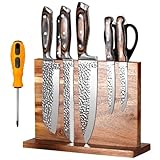 Fsaklaskdy Messerblock Magnetisch, Doppelseitiger Starker Magnetischer Messerhalter Ohne Messer, Universal Küchenmesser Knife Holder mit Starkem Magnet, Natürlichem Akazienholz Magnet Messerhalter