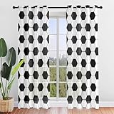 FANSU 2er Set Scheibengardinen Fußball Druck Halbtransparent Bistrogardine, Schlaufengardinen Gardinen Küche Türgardine für Wohnzimmer, Schlafzimmer, Hotel (55x95cm,Fußball 1)
