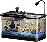PortoAlegre 20L Aquarium Komplettset, Tisch-Landschaftsbau Aquarium mit LED, 3-in-1 Selbstreinigende Pumpe & Filter, Acryl Klein Aquaristik Dekor für Zuhause, Büro, Wohnzimmer
