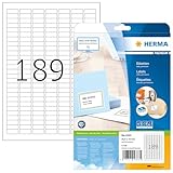 HERMA 4333 Universal Etiketten, 25 Blatt, 25,4 x 10 mm, 189 pro A4 Bogen, 4725 Stück, selbstklebend, bedruckbar, matt, blanko Papier Klebeetiketten Aufkleber, weiß