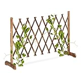 Relaxdays Rankgitter Holz, ausziehbar bis 185 cm, Rankhilfe Kletterpflanzen, Scherengitter freistehend, Garten, Natur