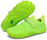 SAGUARO Barfussschuhe Kinder Barfußschuhe Jungen Mädchen Traillaufschuhe Leicht Bequeme Barfuß Laufschuhe rutschfest Atmungsaktiv Zehenschuhe mit Klettverschluss, Grün, 32 EU