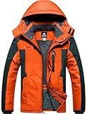 GEMYSE Herren Wasserdichte Berg-Skijacke Winddichte Fleece Outdoor-Winterjacke mit Kapuze (Orange Grau 08,L)