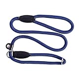 lionto Retrieverleine robust und wetterfest für Hunde Aller Größen, schnell anzulegende Hundeleine und Halsband in Einem, 120 cm, fellschonende Führleine mit integriertem Zugstopp, vegan, blau