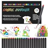 NXPUXP 24 Textilstifte Waschmaschinenfest,Textilmalstifte,Stoffmalstift,T-Shirt-Textilmarker,Ideal für T-Shirts,Taschen und andere Textilien
