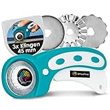 OfficeTree Rollschneider Stoff 45mm - Stoffschneider Rollschneider Set 3 Klingen - Rollmesser für Stoff Papier und Tapete Mühelos - Rotary Cutter zum Nähen oder Basteln