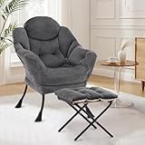 XH.Easy Go Lazy Chair mit Ottomane, Sessel Wohnzimmer Ohrensessel mit Hocker, Lesesessel Bequem Armchair Lounge Sessel mit Fußhocker, Relaxstuhl Relaxsessel mit Fußstütze, Seitentasche, Dunkelgrau