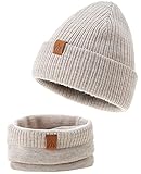 AHAHA Baby Mütze Jungen Stricken Baby Beanie Mütze und Schal Set Warm Wintermütze Baby Beige