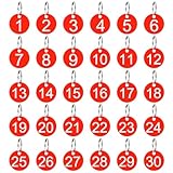 30 Stück Nummernschilder aus Kunststoff Runde Zahlenmarken 1-30 Graviert Nummeriert ID Tags mit Schlüsselringe Schlüsselanhänger Zahlen Wasserdichte Zahlenanhänger für Hotel Tierhause Fitnessstudio
