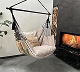 Izabell Hängesessel mit Großen Kissen – XXL Schaukelstuhl und Hängematte für Indoor & Outdoor – Coffee Swing aus Jutesäcken von Kaffeeröstereien (beige)