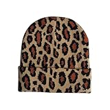 Werownsgso Leopard Beanie Mütze Leopard Print Mütze Damen Winter Warm Hut Strickmützen Weicher Stretchhut für Damen und Herren