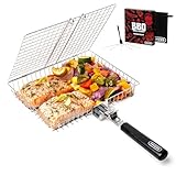 SHIZZO Grillkorb, Barbecue-Bbq-Grillkorb, Große Faltbare Grillkörbe Aus Edelstahl Mit Griff, Tragbarer Outdoor-Camping-Grillrost Für Fisch, Garnelen, Gemüse