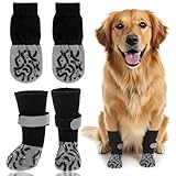 Quilax 4 Stück Anti Rutsch Hundesocken,Verstellbare Hundesocken,Atmungsaktiv Hundeschuhe mit Klettverschluss,Pfotenschutz Outdoor(Größe L)