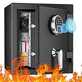 WASJOYE Biometrischer Feuerfester Tresor, Fingerabdruck Möbeltresore mit Digitale Tastatur und Typ-C-Aufladung, Safe Tresor Wasserdicht für Dokumente & Bargeld, Tresor für Zuhause, Hotel, Büro, 24L