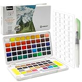 Artecho Aquarellfarben Set 72 Farben in Tragbarer Box, Mit Wassertankpinsel, Aquarell für Reisen, Wasserfarben für Künstler und Hobbymaler