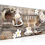Runa Art Wandbild Kaffee Küche 1 Teilig 100 x 40 cm Modern Bild auf Vlies Leinwand Küchenmotiv Esszimmer Küchenbilder Beige Braun 027112b