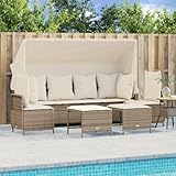 IKAYAA Gartensofa mit Sonnendach Liegefunktion Rattan Sofa 3 Sitzer mit Hocker Gartenbank Rattansofa Sitzbank Balkon Rattan Bank Lounge Sofa Outdoor Lounge Klein Balkonmöbel Couch mit Dach