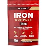 Eisen Vitamin C | 80mg Vitamin C mit Folsäure & Vitamin B12 | 180 Eisentabletten | Iron Supplement Complex | für Frauen und Männer | Horbaach