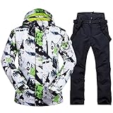 HOTIAN Herren Ski Jacke und Hosen Set Herren Schneeanzug Winter Warme Schnee Skibekleidung Sätze Wasserdicht Winddicht Snowboard Set Green+black XL