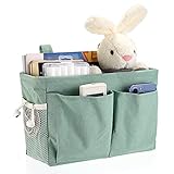 IGNPION Canvas Bedside Hanging Storage Bed Pockets Baskets-Adjustable Hanging Tape Dormitory Bed Organizer Caddy Multi-purpose Hanging Storage Bag for Home Office School Dorm Hospital, Green